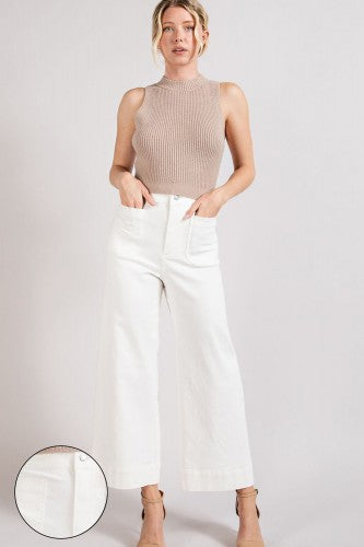 Off White Wide Leg Pocket Front Crop Flare