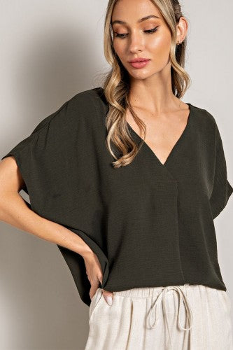 Breezy V Neck Placket Dolman