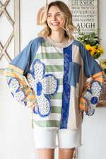 Blue Combo Daisy Patched Mix Top