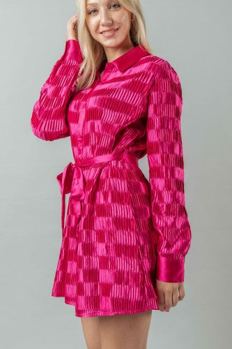 Hot Pink Accordion Satin Dress