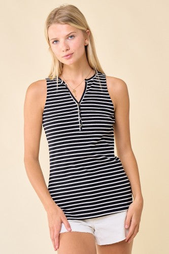 Half Button Stripe Tank