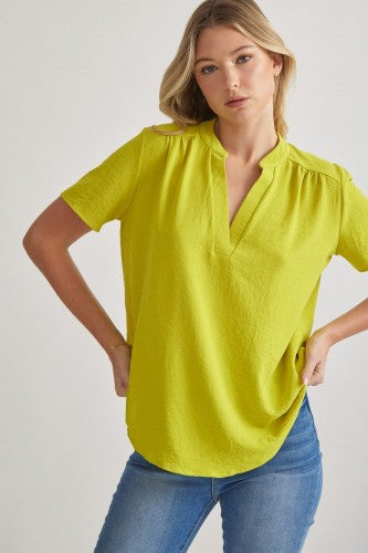 V Neck Dolman with Gathered Shoulder Detail